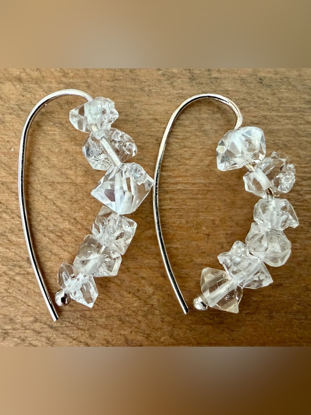 VINTAGE JTV BBJ 925 STERLING SILVER RAW HERKIMER STYLE QUARTZ WIRE HOOPS